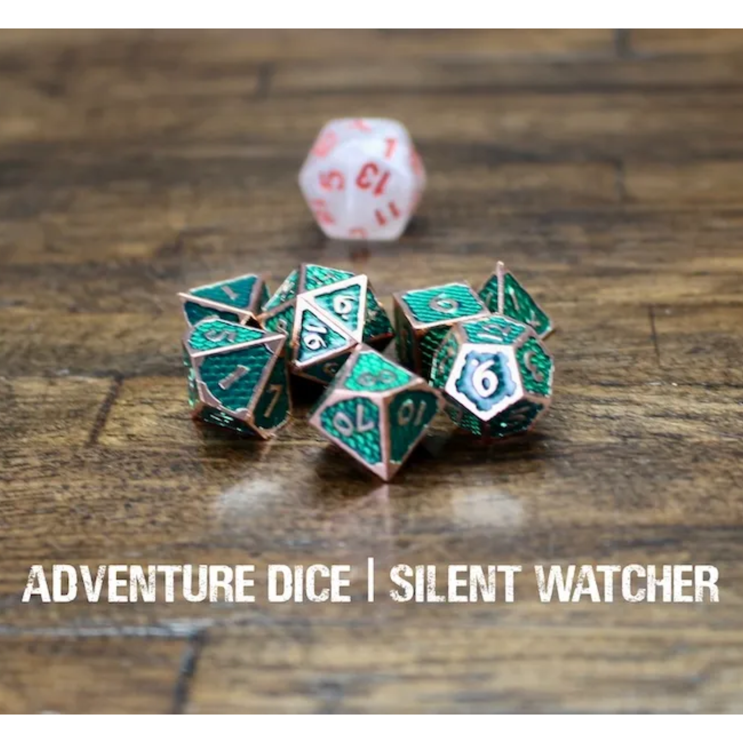 Silent Watcher Metal Green/Copper Scale Dice Set Adventure Dice